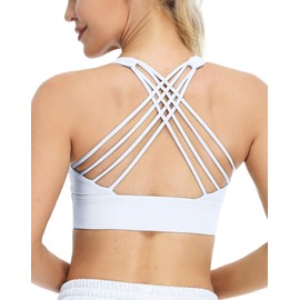 icyzone Sports Bras for Women - Activewear Strappy Padded Workout Yoga Tops Bra (Off White, XS)