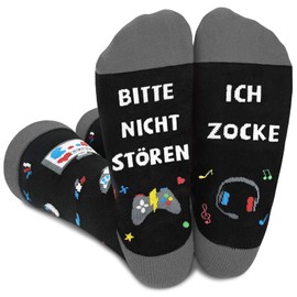 YUNYAKARSA Funny Socks Gambling with Saying "Bitte NICHT STÖREN ICH ZOCKE, Gaming Socks Funny Gifts for Men Christmas, Gamer Gift Cool Things for Boys Women Boys 10 11 12 13 Years, gray