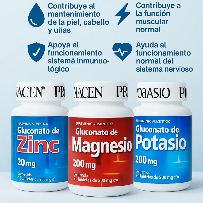 Gluconato De Potasio, Magnesio Y Zinc Pronacen (3 Frascos)