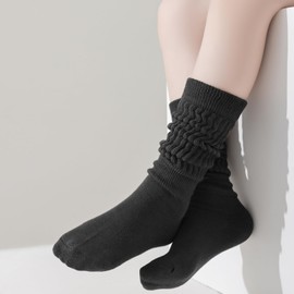 Mini angel Slouch Socks Girls Scrunch Socks 3 Pairs Kids Knee High Socks 4-7 Years Soft Warm Stacked Boot Socks(Black,S)