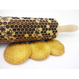 HONEYCOMB EMBOSSING ROLLING PIN LASER ENGRAVED ROLLING PIN WITH BEES PATTERN FOR HOMEMADE COOKIES