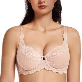 MELENECA Women's Plus Size Minimizer Bras Full Coverage Lace Unlined Underwire Bra Beige 38E