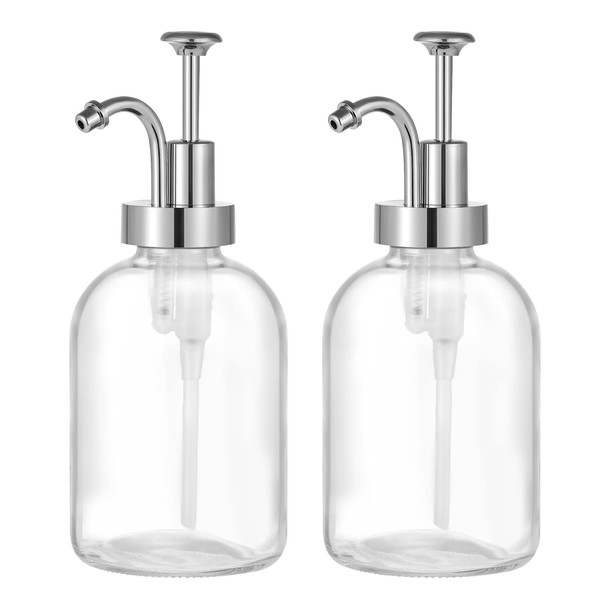 2 Pack Thick Clear Glass Jar Soap Dispenser with Silver
