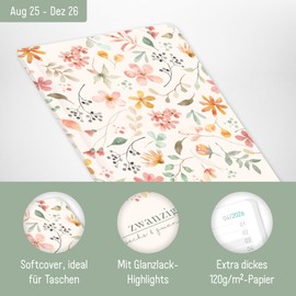 Häfft® Monthly Calendar 2025/2026 A6+ Slim "Wild Blossoms" 1 Month on 2 Pages, Pocket Calendar for 17 Months: Aug 25 - Dec 26, Monthly Planner Small - Sustainable & Climate Friendly