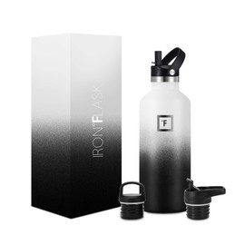 IRON °FLASK Trinkflaschen für Camping und Wandern – 3 Deckel (schmaler Strohhalmdeckel) aus Edelstahl – doppelwandige Sport-Wasserflasche für Heiß- und Kaltgetränke – Tag & Nacht, 32 oz