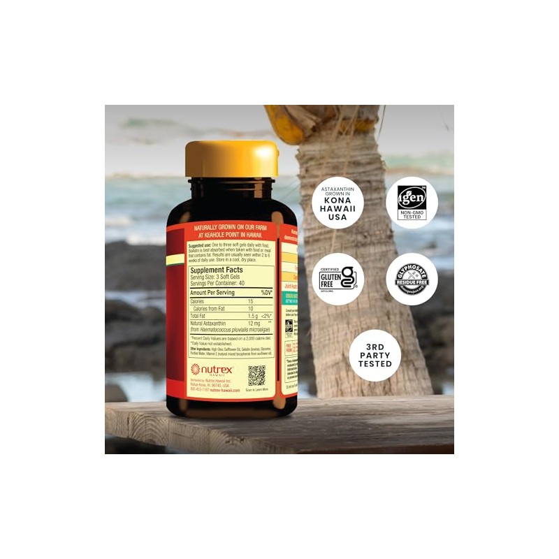 Nutrex Hawaii Bioastin Hawaiian Astaxanthin, 120 Gel Caps Supply, 4Mg