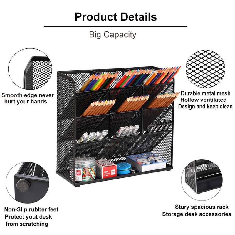 Marbrasse Mesh Desk Organizer, Multi-Functional Pen Holder, Desktop Stationary Organizer,