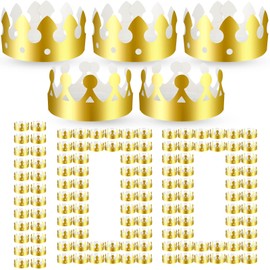 100 Pieces Paper Crowns Gold Birthday New Year Crowns Party King Crown Bulk Paper Hats Celebration Supplies for Kids Adults (Simple Style)