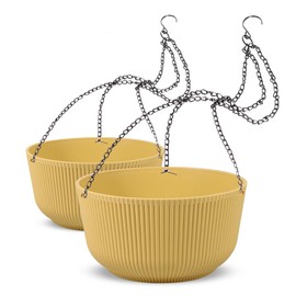 Dexceder 11.2 Inch Self Watering Hanging Planters Indoor Outdoor, Thickened Hanging Basket Flower Plant Pot (2 Pack, Yellow)