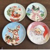 Mr Christmas NEW Vintage Style MR CHRISTMAS 4 Pc PLATES Santa Snowman Retro Ceramic Pastel