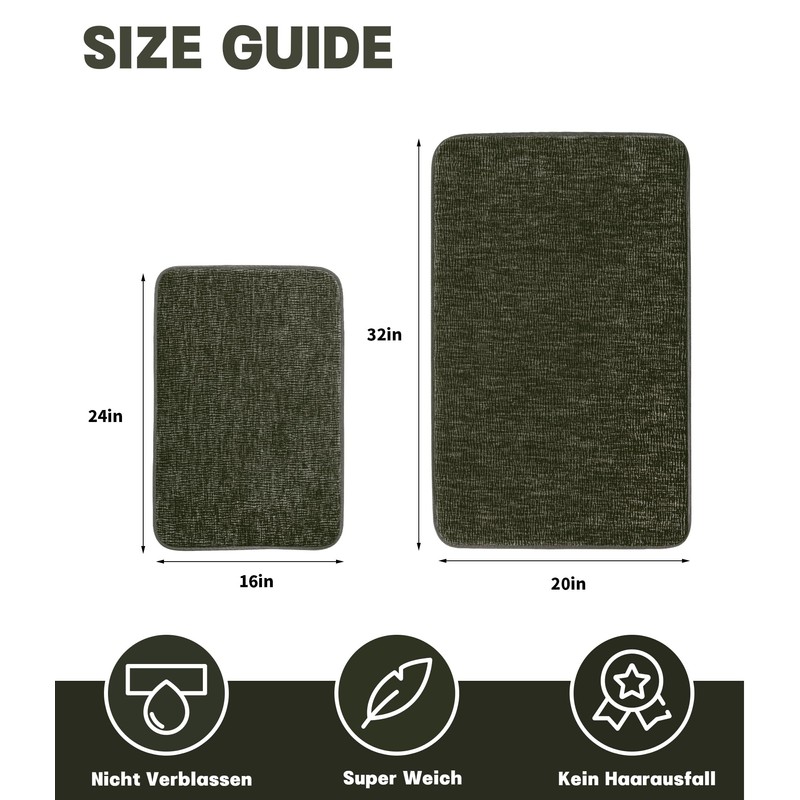 YIHOUSE Bathroom Rug Set 2 Piece, Memory Foam Green Bath
