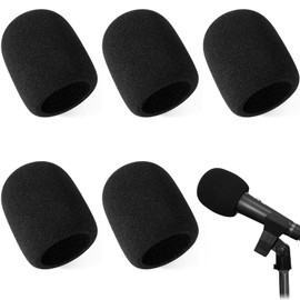 Pack of 5 Microphone Wind Protection, Pop Protection Microphone, Dustproof Mic Foam Cover, Dustproof and Antibacterial Mic Foam Cover, Elastic Microphone Foam, for KTV, Outdoor Activities (Black)