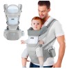 Cangurera Portabebé Mochila Multifuncional Con Asiento Bebé Color Gris