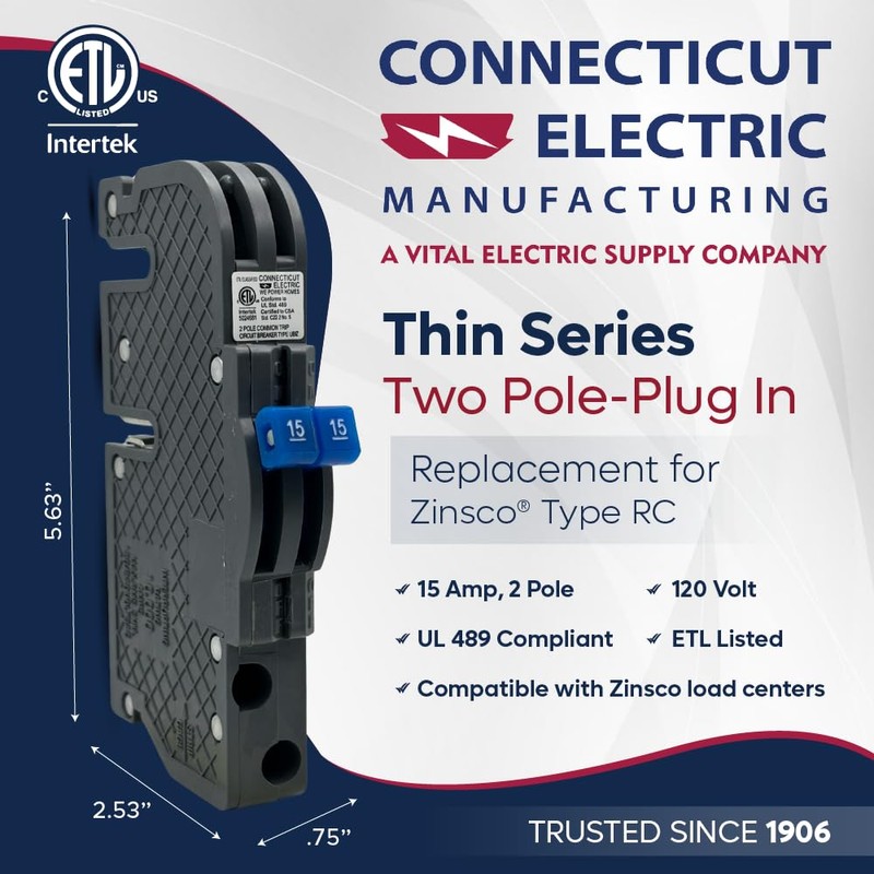 Connecticut Electric UBIZ0215 Newly Manufactured Zinsco RC3815 Replacement Circuit Breaker,