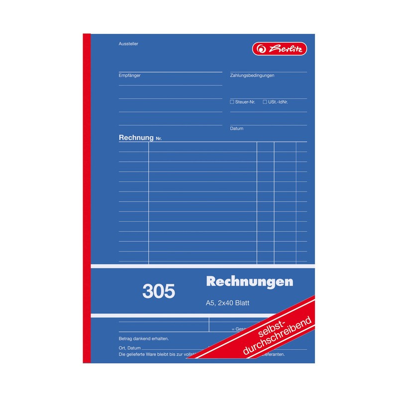 Herlitz 1932862 Invoice Book A5, 305 2 x 40 Sheets,