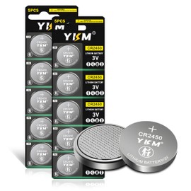 YKM CR2450 3 Volt Battery DL2450 ECR2450 BR2450 2450 620mAh 3V Lithium Battery for Tea Light Candles Car Remote Key Fob Alarm Sensor Watch Coin Cell Battery 10 Pack