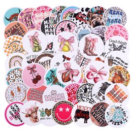 MUBYOK 2.5inch 100pcs Car Freshies Cardstock Cutouts Round for Circles Silicone Molds & Aroma Beads Accessories Supplies, Mama, Western, Funny Quote, Cow, Smile,Coffee,Bow