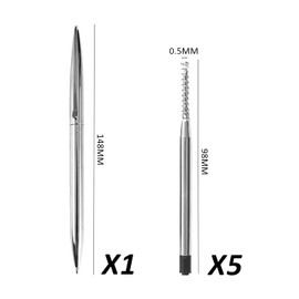 1 Stainless Steel Roller and 5 Refills, Business Roller, Writing Instruments, Stylish and Simple Gel Pens