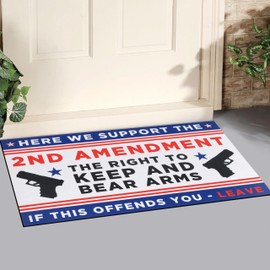 We Support The 2nd Amendment Indoor Patriotic Doormat, Non-Slip Recycle Rubber Funny Door Mat for Outside Entry, Non-Woven Gun Sign Entry Rug for Bathroom, Patio, Backyard(30" x 17")