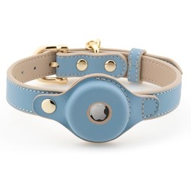Nina Woof Cupertino - Collares para Perro, arneses y Correas Hechos de Piel Vegano con Soporte para Dispositivo de Seguimiento de Perros, Collar Ajustable para Perro (S (Cuello: 12x15), Azul)