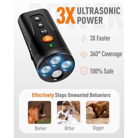 Dispositivo antiladridos ultrasónico 3X para Perros, 4 Modos con 3 emisores y luz LED para silenciar a los Perros de los vecinos, Seguro para Uso en I