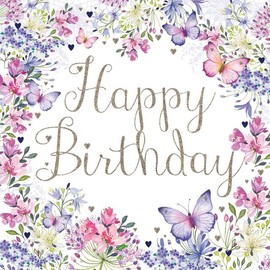 Nigel Quiney Female Birthday Card - General Card for Women/Girls - Butterflies and Floral Border with Foil Details - Eco-Friendly and Recyclable