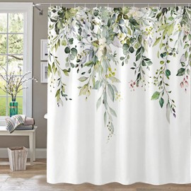 kampdream Green Eucalyptus Plant Shower Curtain, Watercolor Leaves On The Top Shower Curtain, Sage Green Spring Botanical Bathroom Curtain 72 ×72 Inch