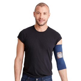 Care+Wear Long PICC Line Cover – Ultra-Grip PICC Line Sleeve for Upper or Lower Arm with Mesh Viewing Window, Provides Improved Comfort and Security for PICC Line Coverage (Medium, Navy)