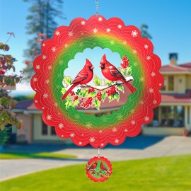 Cardinal Metal Wind Spinners, Cardinal Gifts for Christmas Women Mom Grandma Wife Men, 12 inch 3D Stainless Steel Hanging Wind Spinner for Outdoor Indoor Yard Art Garden Decorations