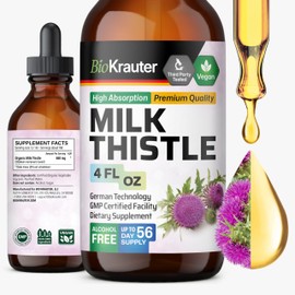BIO KRAUTER Milk Thistle Extract Liquid - Silymarin Milk Thistle Supplement - Vegan, Alcohol & Sugar Free Liver Cleanse Detox Drops - 4 fl oz