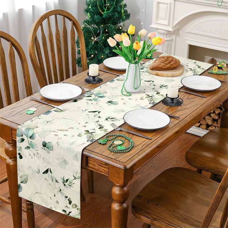 LOMOHOO Table Runners Summer Green Eucalyptus Leaves Table Runner 13x72
