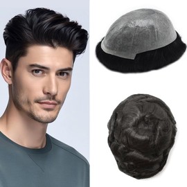 Hair Pieces and Toupees For Men Real Human Hair Replacement System All V-looped Thin Skin Hairpiece Men Protesis Capilar Para Hombre 8x10#1 JET BLACK 90% Density