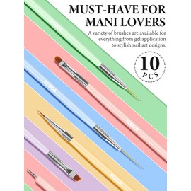 YOOVR 10 Pcs Nail Art Brushes Set, Nail Dotting Tools, French Tip Tool, Nail Art Deign Tools with Builder Gel Brush Polish Extension Brush Thin Liner Detail Painting Brushes, Nail Tech Supplies Kit