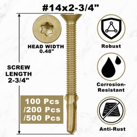 Yaocom 500 Pcs #14x2-3/4 Trailer Deck Screws Bulk Self Tapping Trailer Screws Wood to Metal with Star Head Self Drilling Reamer for Trailers Flatbeds Fastening Wood to Steel Metal Construction