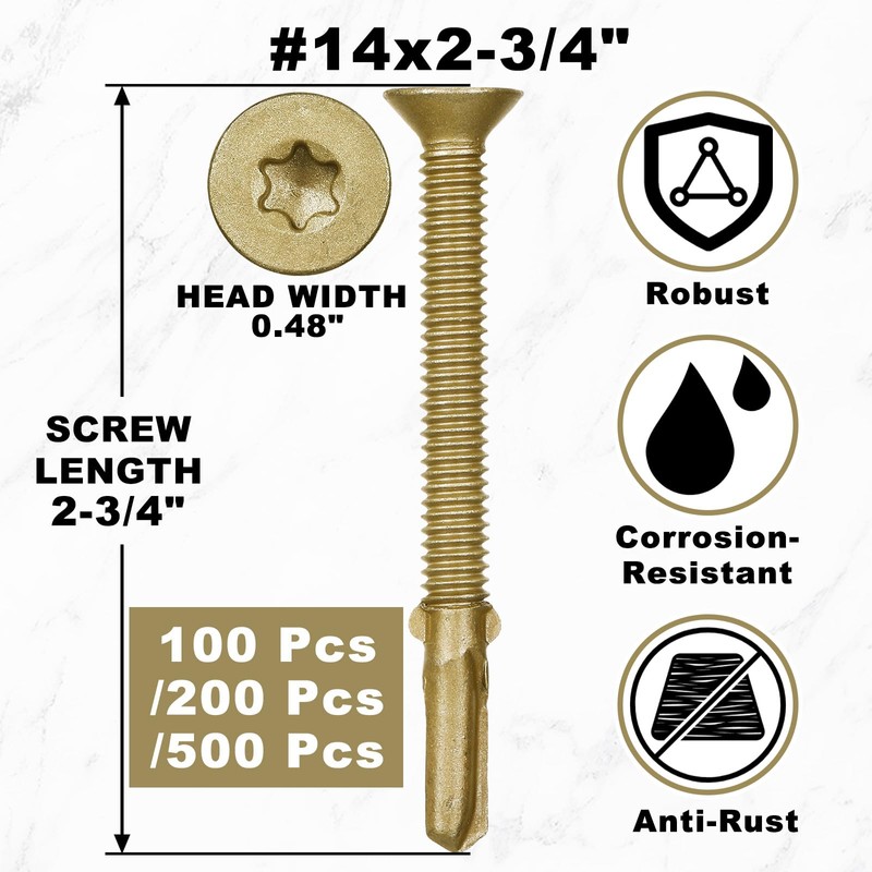 Yaocom 500 Pcs #14x2-3/4 Trailer Deck Screws Bulk Self Tapping