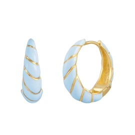 Glanzstücke München Women's Creole Earrings 925 Sterling Silver Yellow Gold-Plated 14 Carat with Blue Enamel Silver Hoop Earrings, Silver