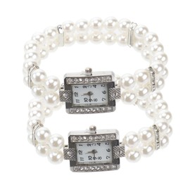 VALICLUD 2pcs Elegant Imitation Pearl Strap Watch for Women Fashionable Quartz Casual Wrist Watch Present for Parties and Events Comfortable Wear for Daily Use
