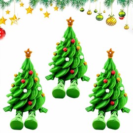 3D Printed Christmas Tree Desk Decorations 3Pcs Small Plastic Christmas Trees Figurine with Articulated Legs Cute Children's Gifts Festive Desktop Figurine for Home Office Party