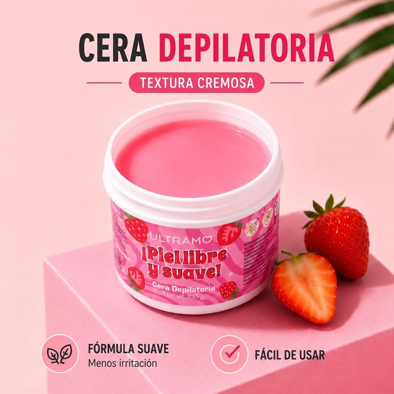 ULTRAMO Cera Depilatoria Suave Depilacion Sin Dolor (Fresa)