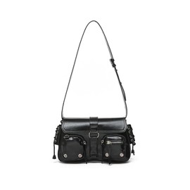 Y2K Fashion Shoulder Bag for Women Black PU Leather Small Punk Style Hobo Bag for Daily Use, black