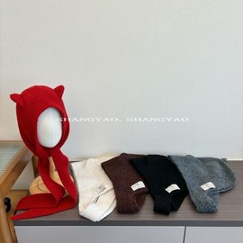 Parent-Child Devil Ear Balaclava Hat for Kids & Adults lf1947 Red + Kids Style 3ea