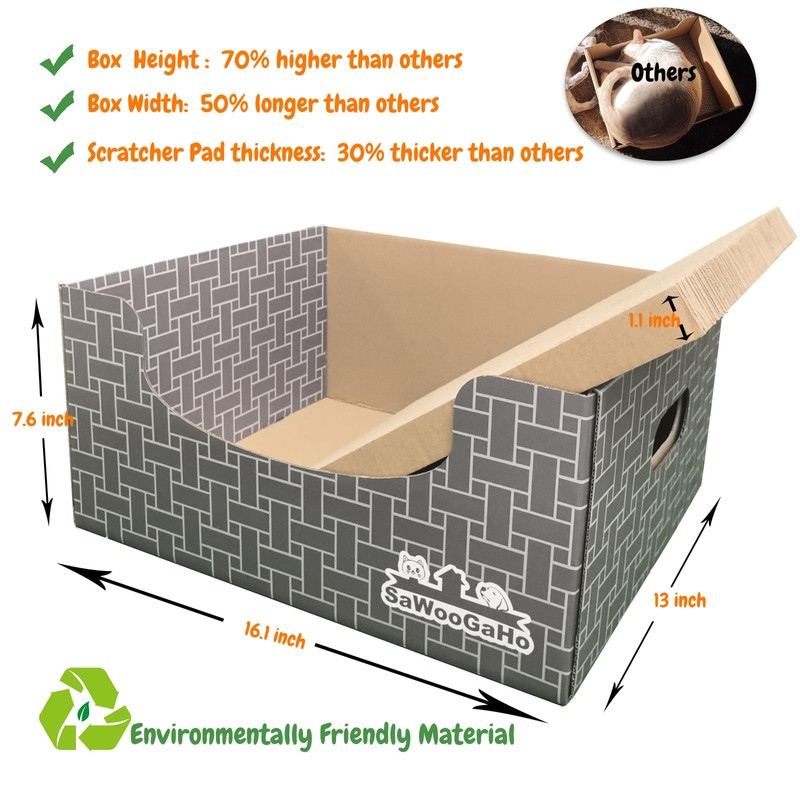 SAWOOGAHO Extra Large Cat Scratch Box Cardboard Cats Scratcher with