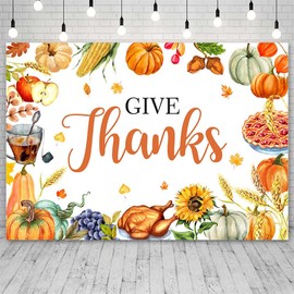 AIBIIN 7x5ft Give Thanks Backdrop for Photography Fall Harvest Thanksgiving Photo Background Autumn Give Thanks Pumpkins Fruits Turkey Decorations Banner Supplies Photo Booth Props