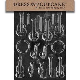 Dress My Cupcake Musical Instruments - Banjo, Guitar, Saxophone, Horns, Violin, Tambourine Chocolate Mold - J062
