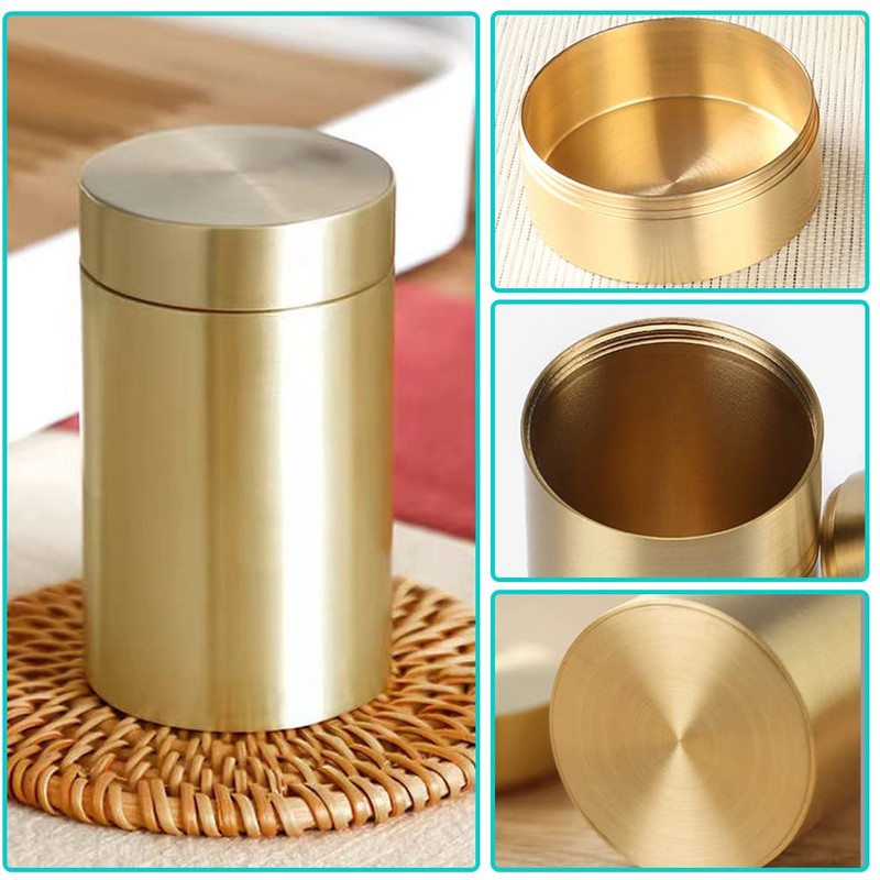 Ushinelit Brass Tea Canister, Small Portable Caddy Storage Container for