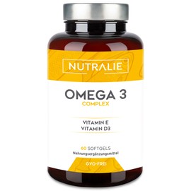 NUTRALIE Omega 3 Fish Oil Premium Quality 900 mg EPA and 350 mg de DHA per dose High concentration of vitamins E and D3 60 capsules
