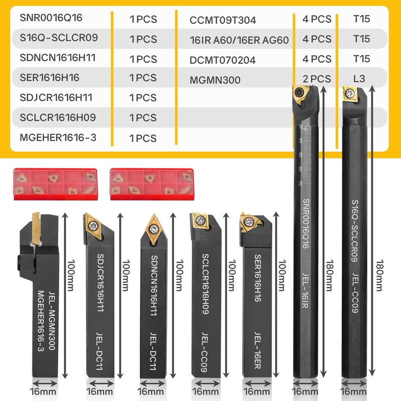 Indexable Lathe Turning Tool 21Pcs Kit 5/8'' 16mm Shank 7