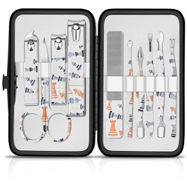 Manicure Set Nail Clippers Kit Professional Manicure Pedicure Care Tools 10pcs Stainless Steel Men Women Personal Care Grooming kit for Home Travel or Gift (Chess)