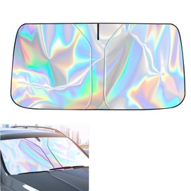 Windshield Sun Shade with Storage Pouch Keep Interior Cool, Foldable Laser Titanium Silver Front Window Shield Blocker Screen Visor Protector Cover Universal Fit for Car Truck SUVs (L)