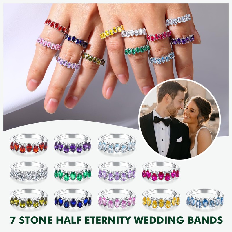 RANDES 925 Sterling Silver Emerald Rings for Women Half Eternity